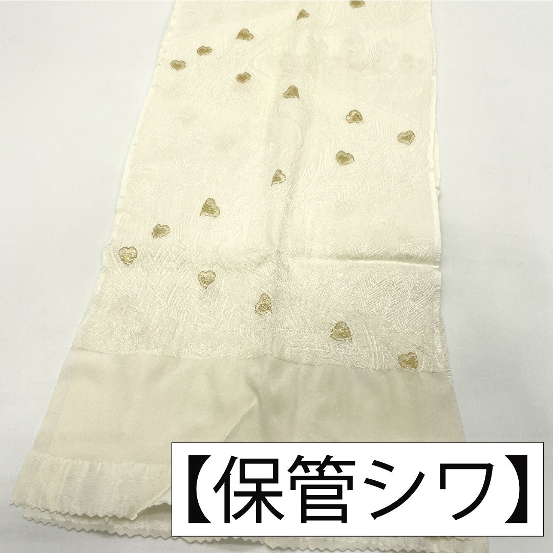 Used - Excellent Condition - Obiage and Obijime Set, Pure Silk, Rank B, Unohana-iro (off-white), For Tomesode, Pure Gold, Peacock Feather Pattern, Length approx. 152cm, Width approx. 1.8cm, Formal, White-toned, 1141000414311