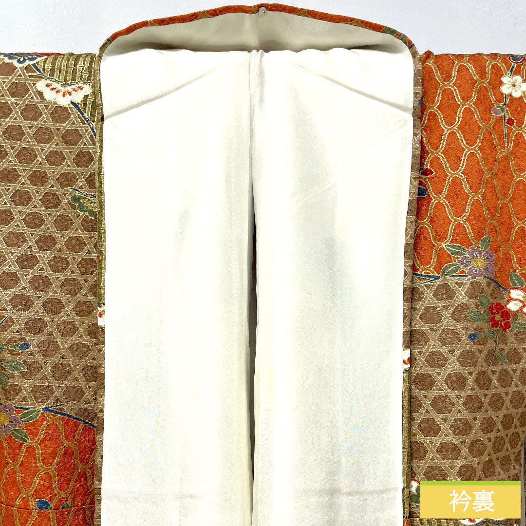 Homongi, pure silk, lined, length 157cm, sleeve length 63.5cm, Kyoto Yuzen, pine, bamboo and plum, S rank, brown, 1112005482314
