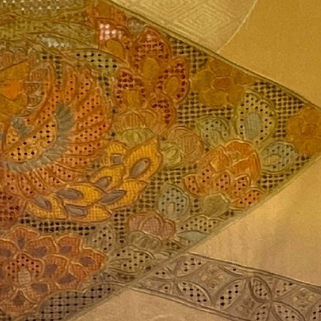 訪問着 袷 身丈159cm 裄丈62cm 汕頭刺繡 相良刺繡 黄土色 正絹 Aランク 黄系 1112001463323
