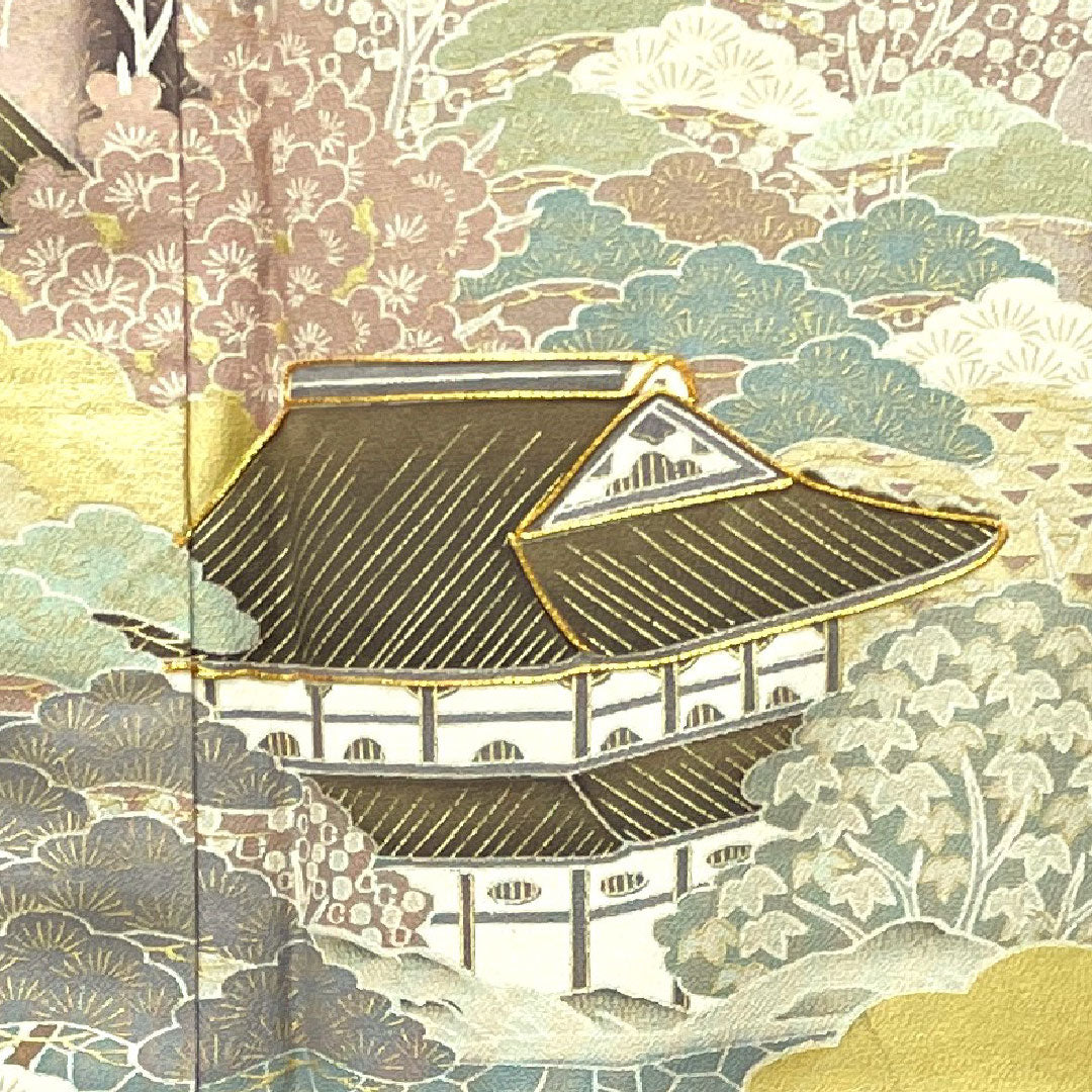Black Tomesode, Length 158cm, Sleeve Length 63.5cm, Awase, Kyoto Yuzen, Landscape Pattern, Circle with Different Arrows, Pure Silk, A Rank, Five Crests, Black, 1111000833310