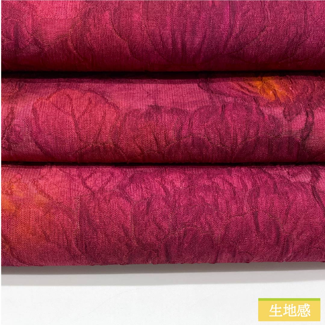 袋帯 正絹 紅鶸色(べにひわいろ) 抽象花 帯丈428cm Sランク 全通 カジュアル 赤系 1123011542312