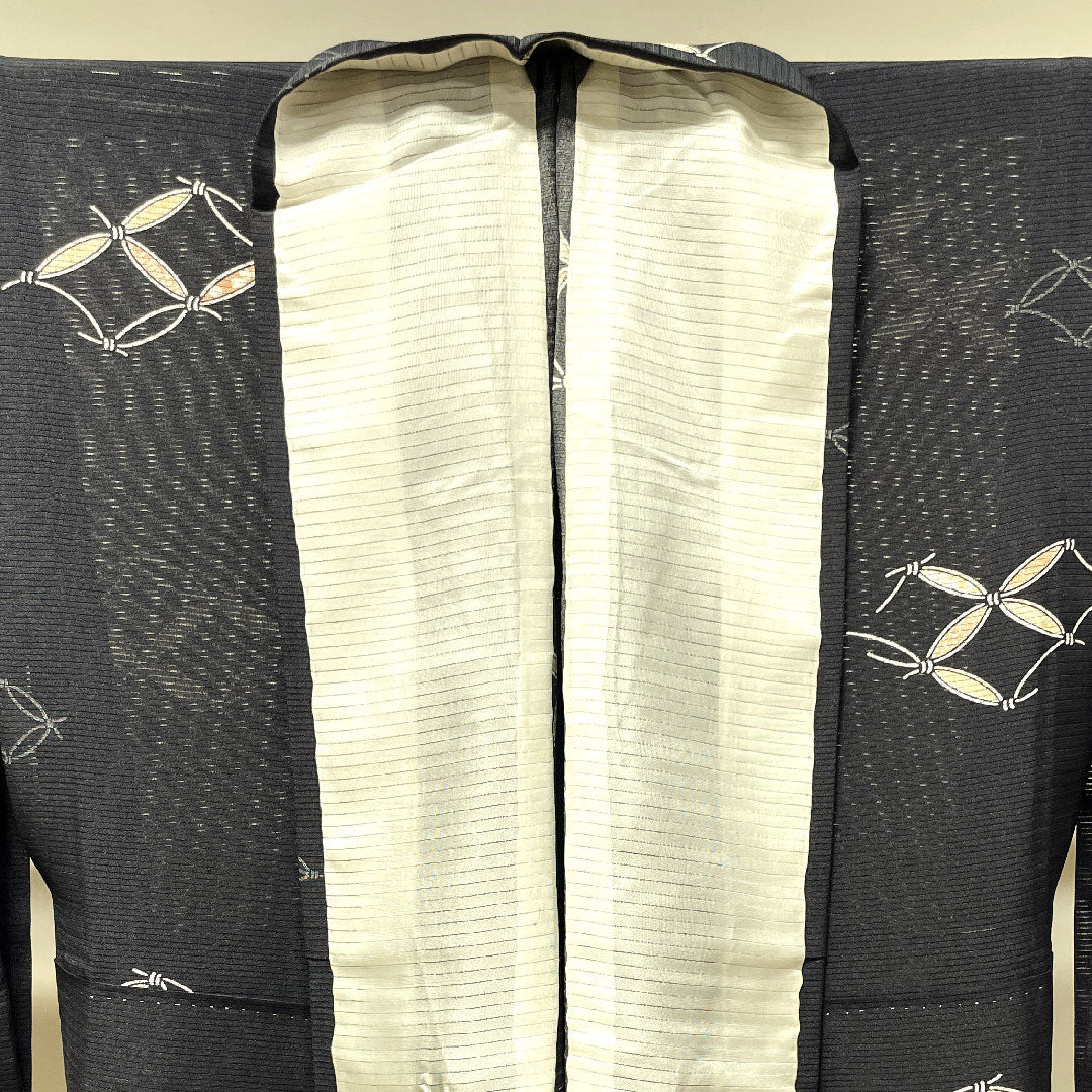 Summer item, pure silk, small pattern, length 157.5cm, sleeve length 65cm, Shippo, silk, S rank, black, 1132001522310
