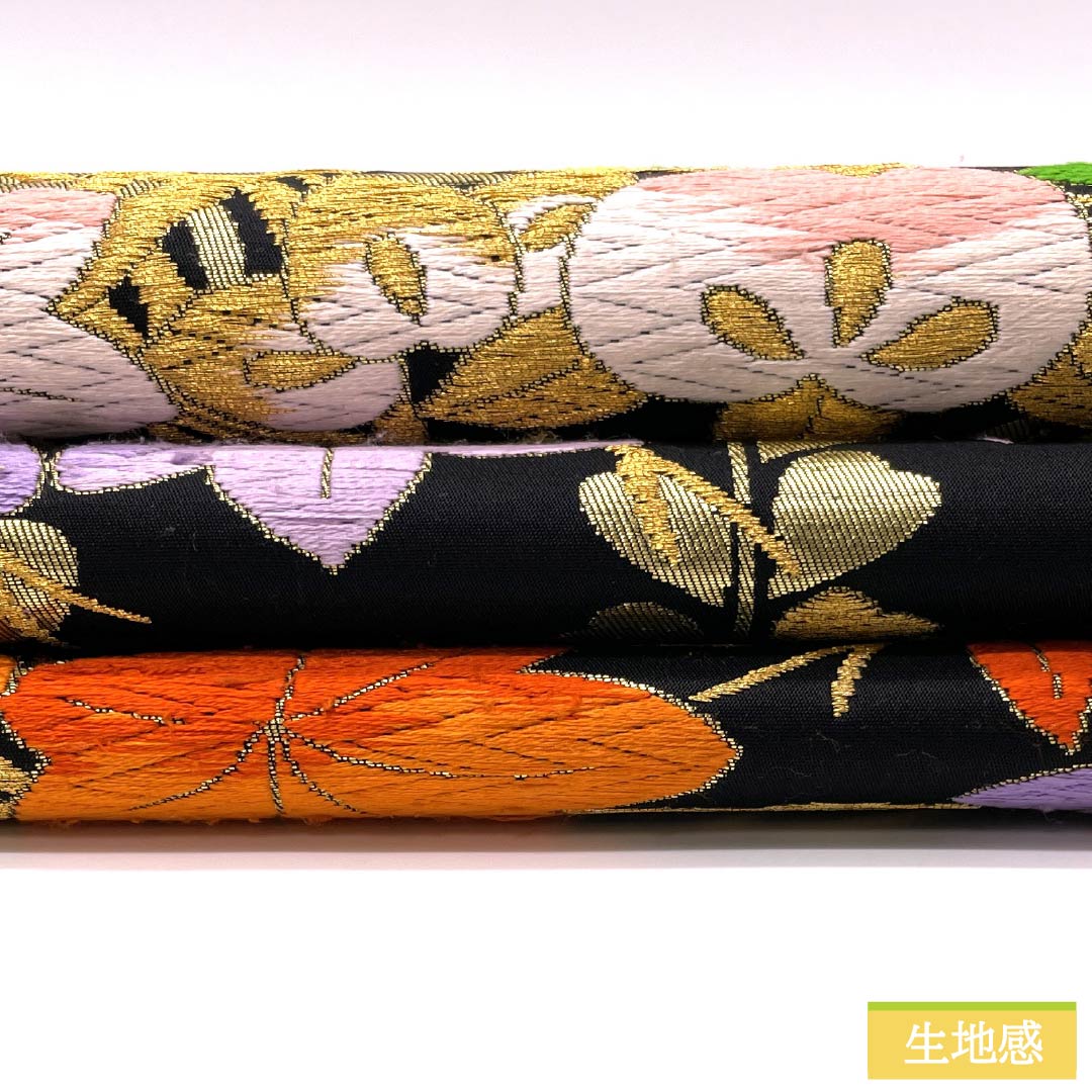 【未仕立】袋帯 正絹 Sランク 振袖用 竹垣 橘 杜若 帯丈432cm 六通 フォーマル 黒系 1123014592310