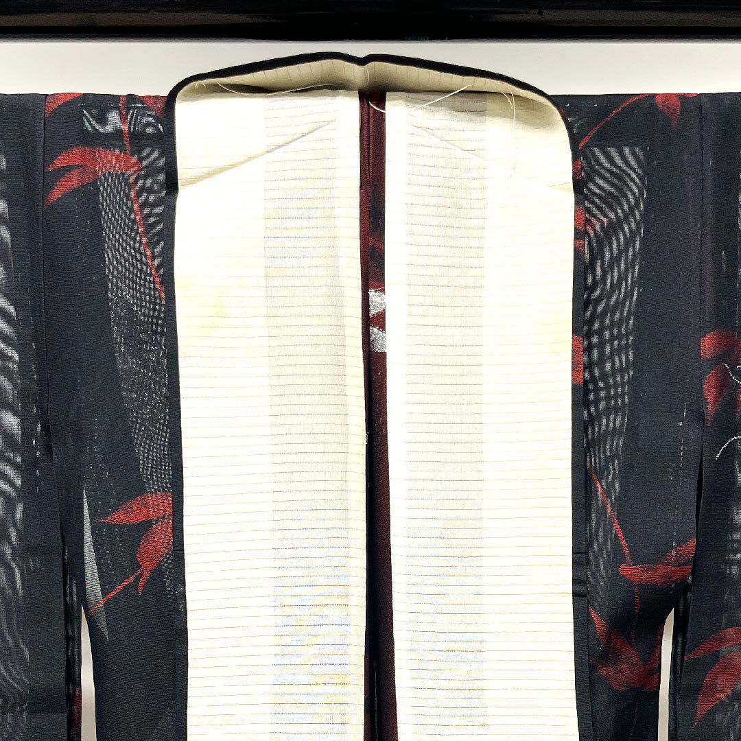 夏物 正絹 小紋 身丈156.5cm 裄丈62cm 抽象模様 紗 Aランク 黒系 1132001083310