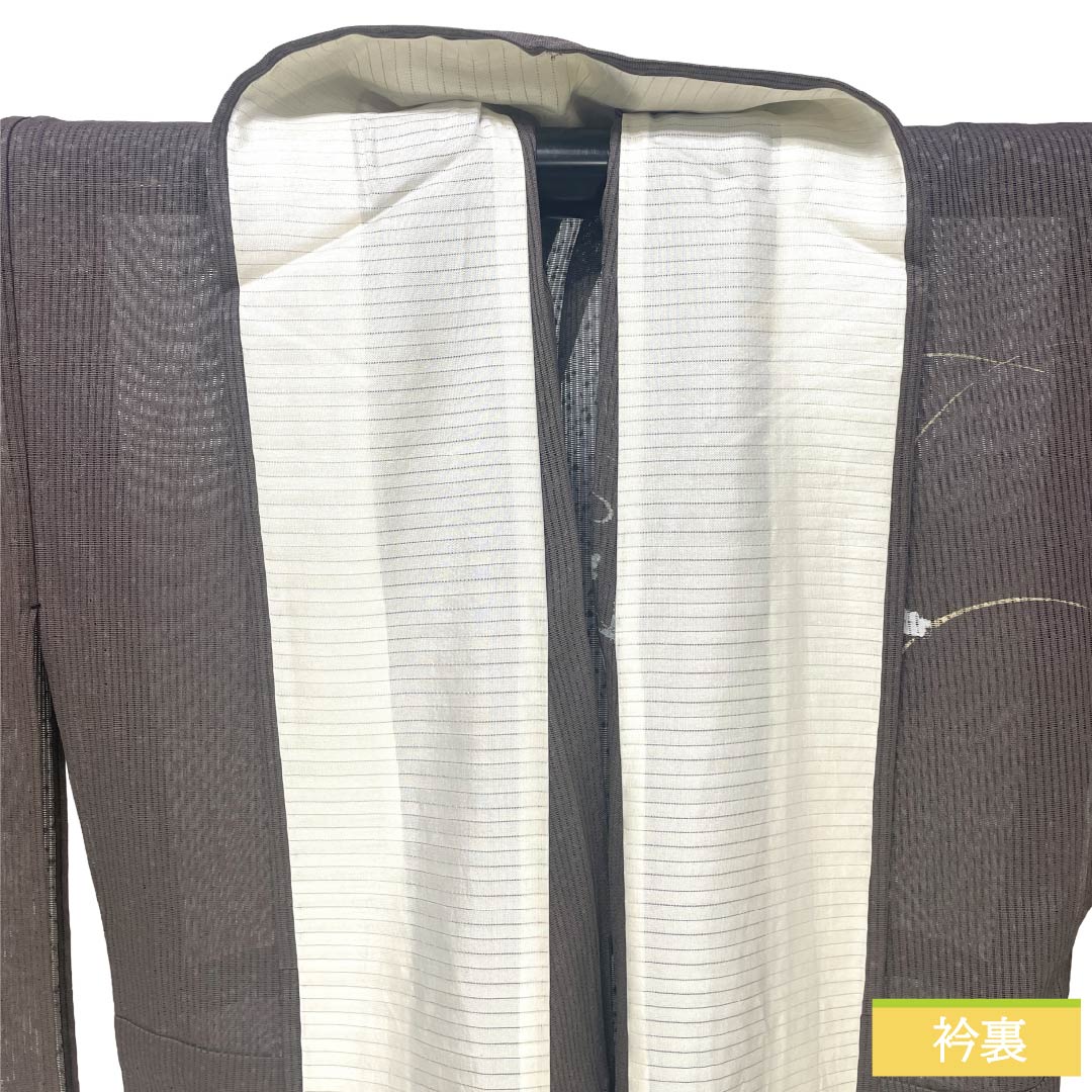 夏物 正絹 訪問着 Bランク 身丈165.5cm 裄丈65cm 都鼠色(みやこねずいろ) 京友禅 タタキ染 秋草 絽 茶系 1132005104514