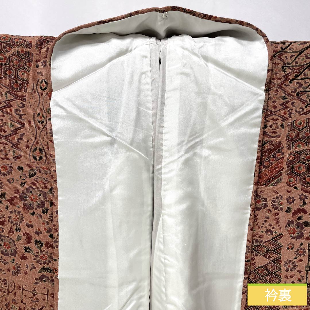 小紋 正絹 Sランク 身丈153.5cm 裄丈63.5cm 袷 緋褪色(ひさめいろ) 更紗 朱系 1115007532216