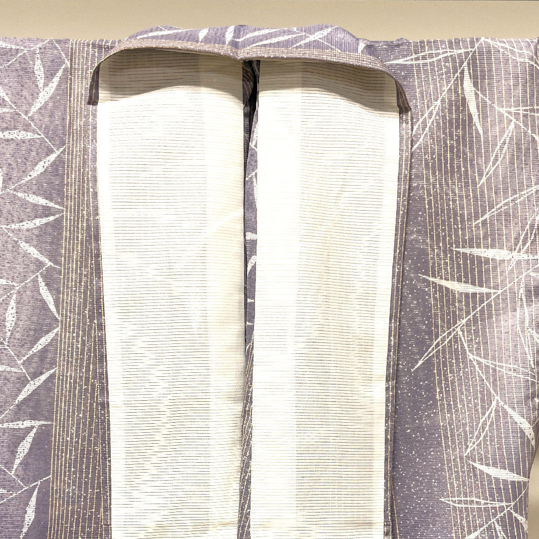 Summer kimono, polyester, small pattern, length 166cm, sleeve length 65cm, medium-light purple, bamboo leaves, stripes, washable kimono, silk, S rank, purple, 1132001482520