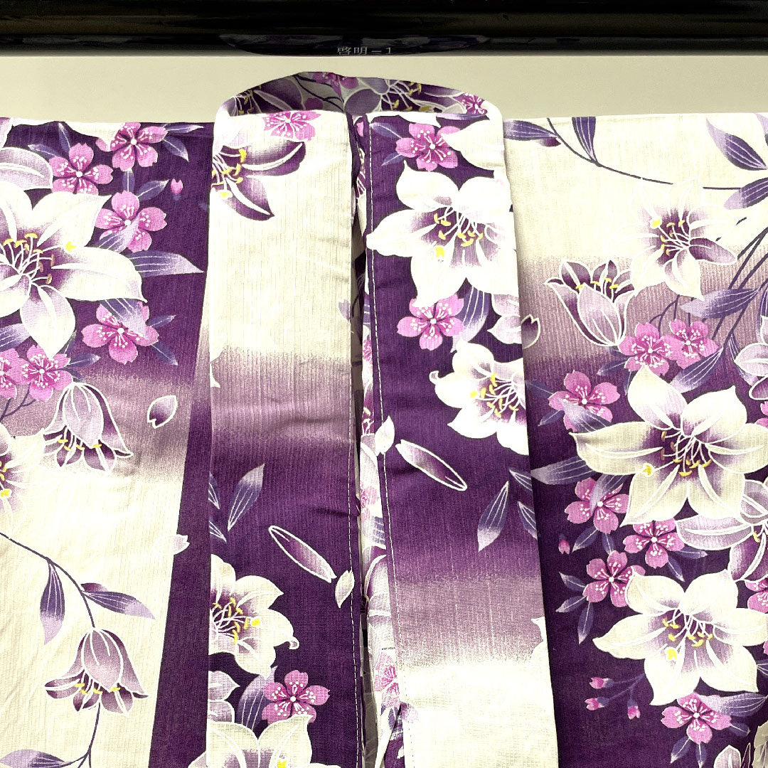 Yukata Checkered Floral Pattern Cotton S Rank Single Layer Length 162cm Sleeve Length 66.5cm White 1118001532411