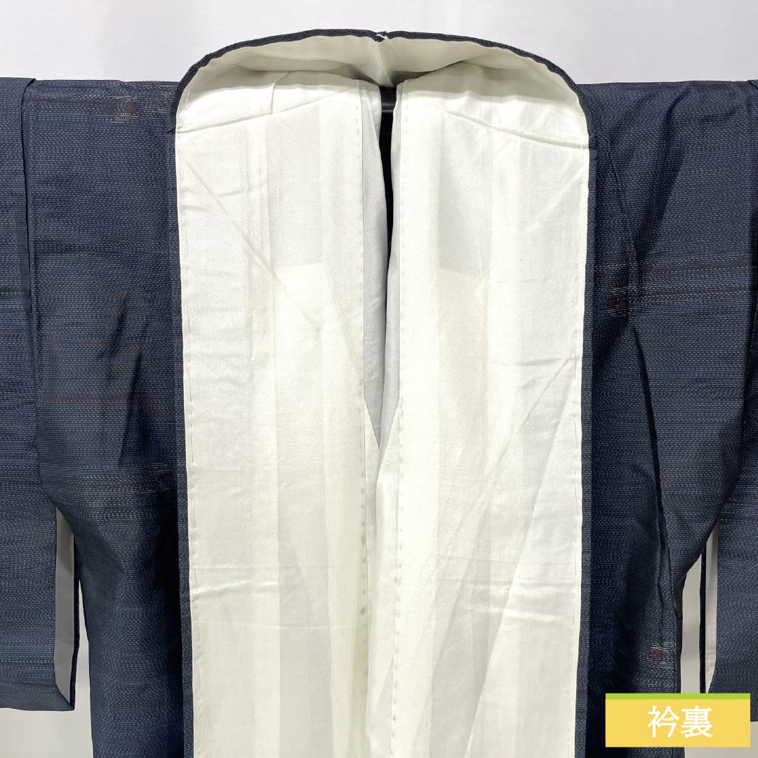Tsumugi Silk S Rank Length 160cm Sleeve Length 63.5cm Dark Navy Oshima Tsumugi Yokoso-gasuri Abstract Pattern Lined Navy 1116005172418