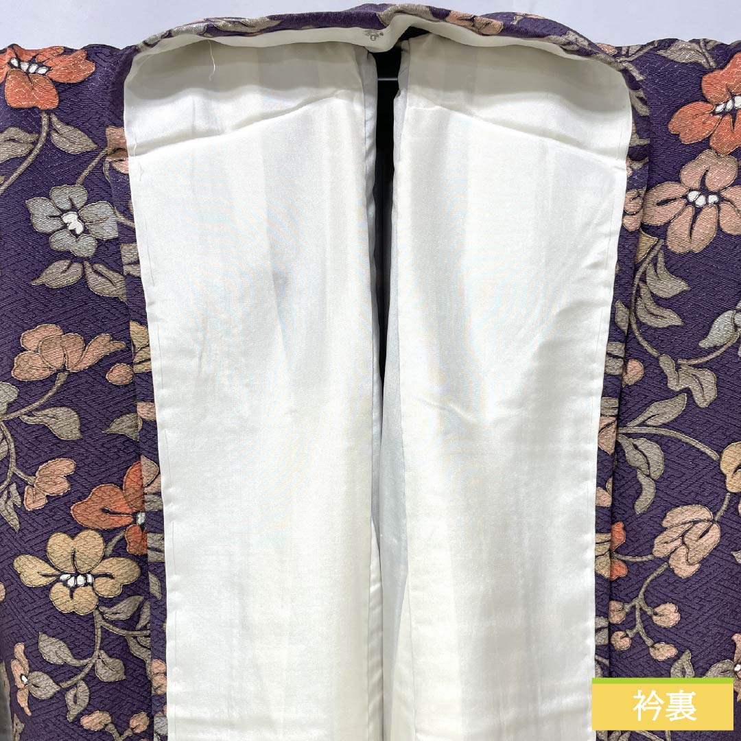 Komon (small pattern) kimono, pure silk, length 162cm, sleeve length 64cm, lined, deep purple (Fukaki Murasaki Iro), Saaya pattern, floral pattern, S rank, purple, 1115005972420