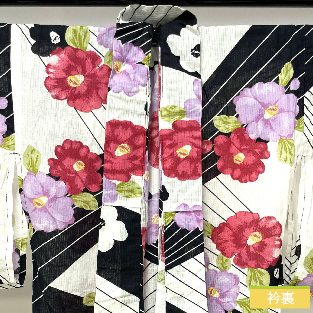 Yukata Cotton Length 163.5cm Sleeve length 64cm S rank Single layer Monotone Camellia 1118005092427