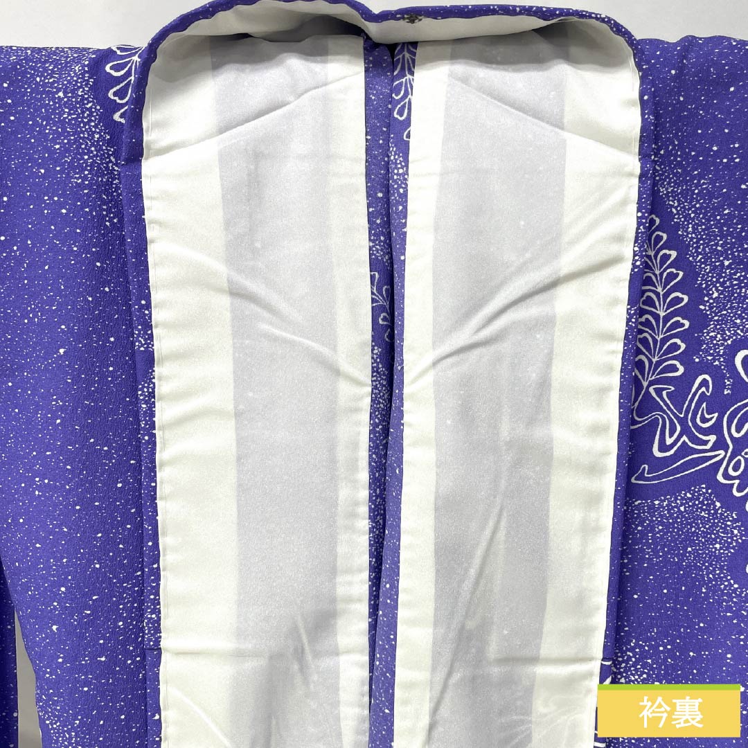 Komon (small pattern) kimono, polyester, length 161.5cm, sleeve length 65.5cm, single layer, iris-colored (kakitsubatairo) with wisteria pattern, washable, S rank, purple, product number 1115006042420