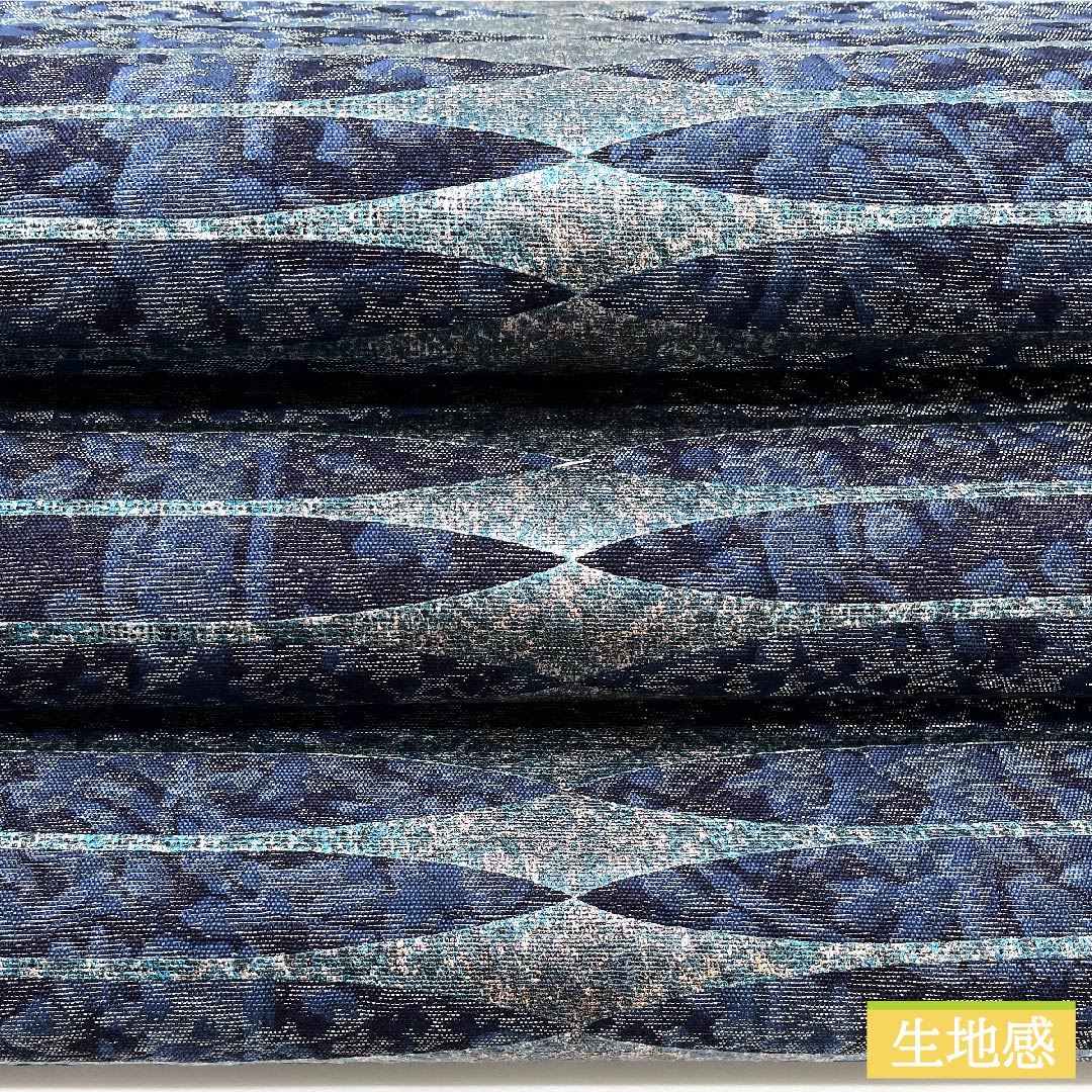 Fukuro Obi, pure silk, navy blue bellflower color, geometric pattern, long, obi length 462cm, S rank, full length, semi-formal, blue, 1123010772417