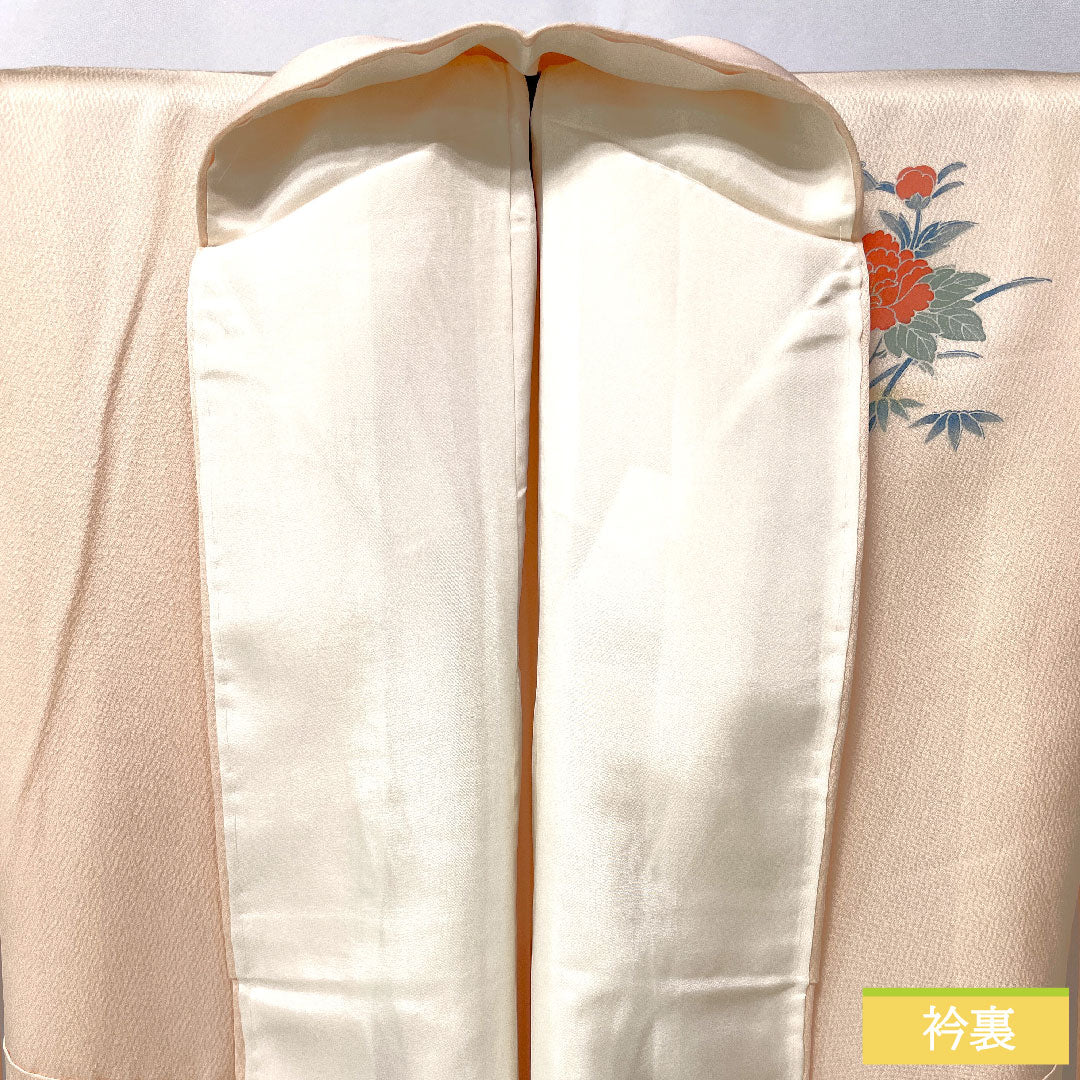 Homongi, pure silk, lined, length 161.5cm, sleeve length 63cm, maiden color, Kyo-Yuzen, floral pattern, S rank, pink, 1112005312413