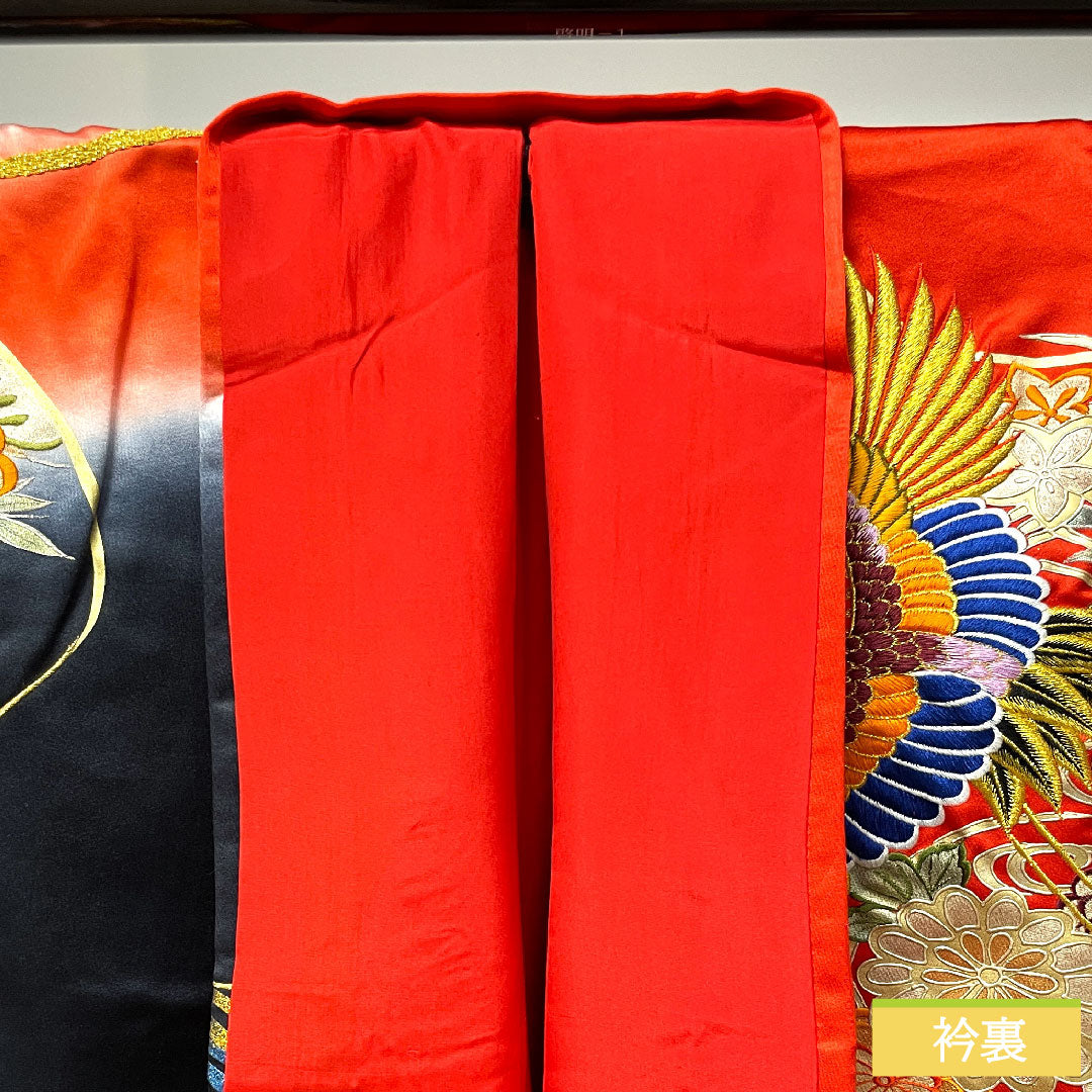 色打掛 正絹 身丈190cm 裄丈65.5cm 唐織 金糸 鶴 草花模様 Sランク 袷 グラデーション系 1110000742999