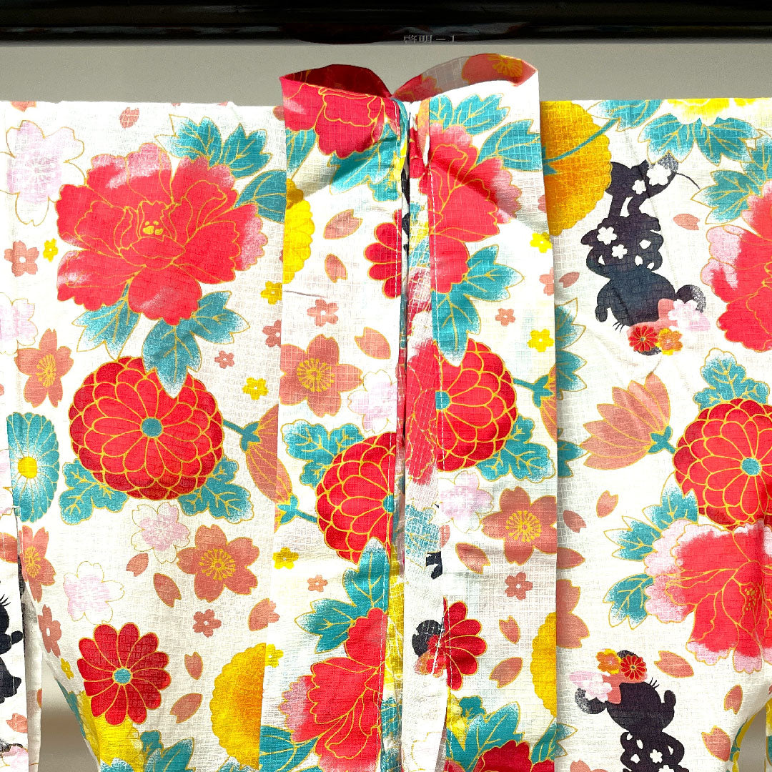 Yukata Disney Minnie Mouse Peony Cherry Blossom Chrysanthemum Cotton S Rank Single Layer Length 162cm Sleeve Length 65.5cm White 1118003902411