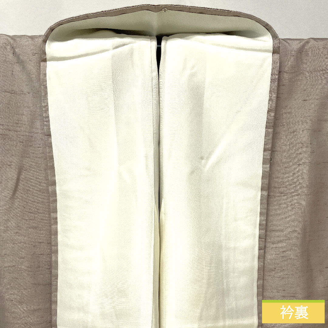 訪問着 正絹 袷 身丈151.5cm 裄丈61cm 鈍紫色(にびむらさきいろ) 紬地 牛首紬 草花模様 Sランク 紫系 1112005332220