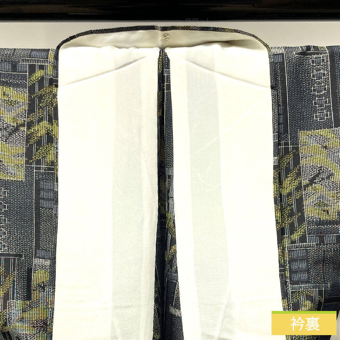 Murayama Oshima, pure silk, length 156cm, sleeve length 62cm, abstract pattern, S rank, single layer, black, 1116003142310