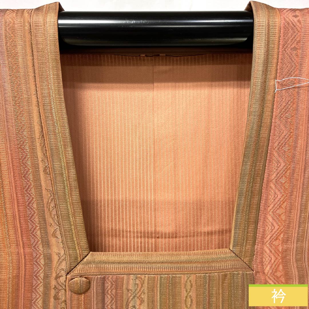 Michiyuki Coat, Pure Silk, S-Rank, Length 84cm, Sleeve Length 64cm, Coral-Colored Stripes, Iwaasa Ko Exhibition, Artist's Work, Lined, Pink, Item Number 1117001252913
