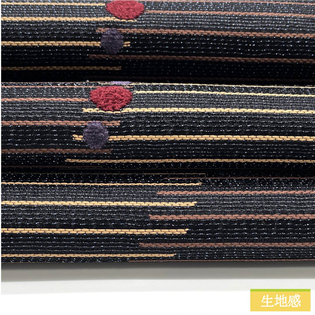 Fukuro Obi, Pure Silk, Black, Horizontal Stripes, Dots, Real Gold and Silver Leaf, Length 438cm, S Rank, Six-way, Semi-formal, Black, 1123012142310