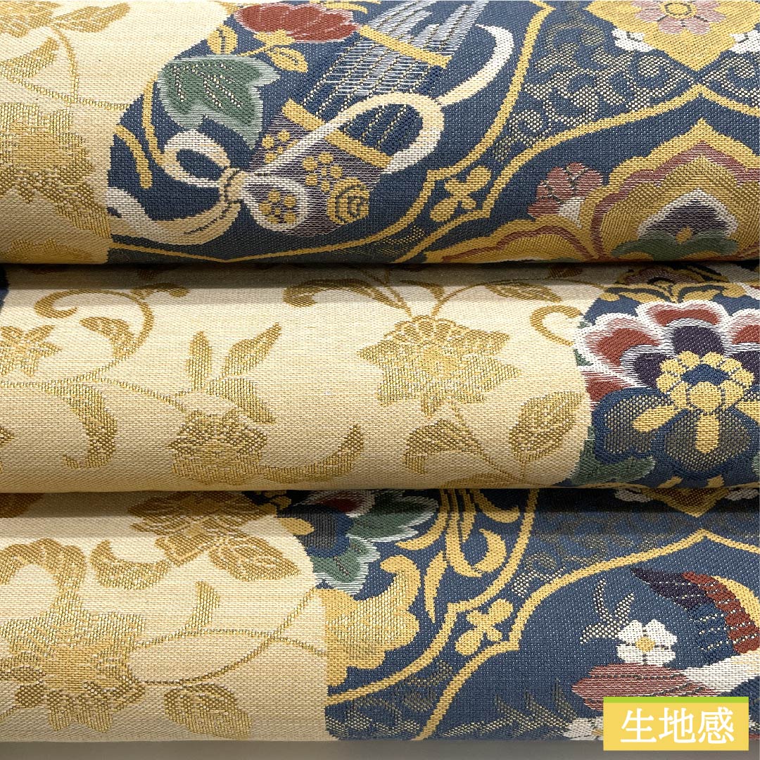 Fukuro Obi (back color) Ogi Orimono Flower pattern Phoenix Gagaku Obi length 424cm Pure silk S rank Six-pass Formal Blue 1123010612317