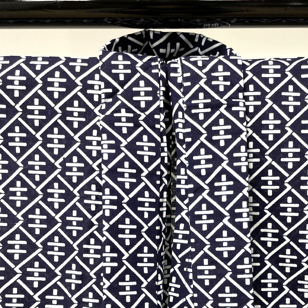 Men's Yukata, Geometric Pattern, Cotton, B Rank, Single Layer, Length 150cm, Sleeve Length 70cm, Navy Blue, 1118001614118
