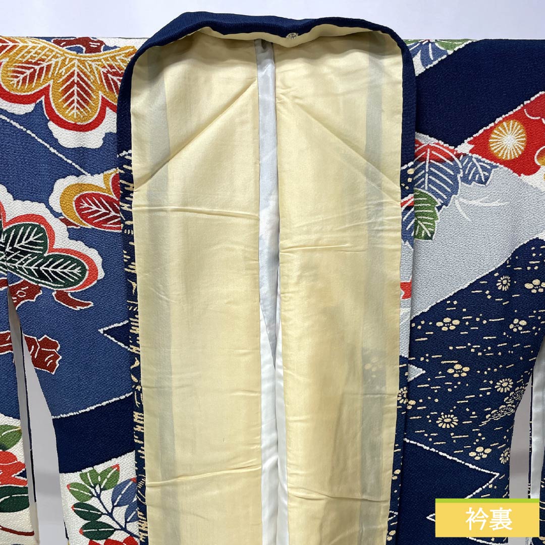 訪問着 正絹 Aランク 袷 身丈164.5cm 裄丈68cm 紺色(こんいろ) 京紅型 栗山吉三郎 栗山公房 紺系 1112006443418