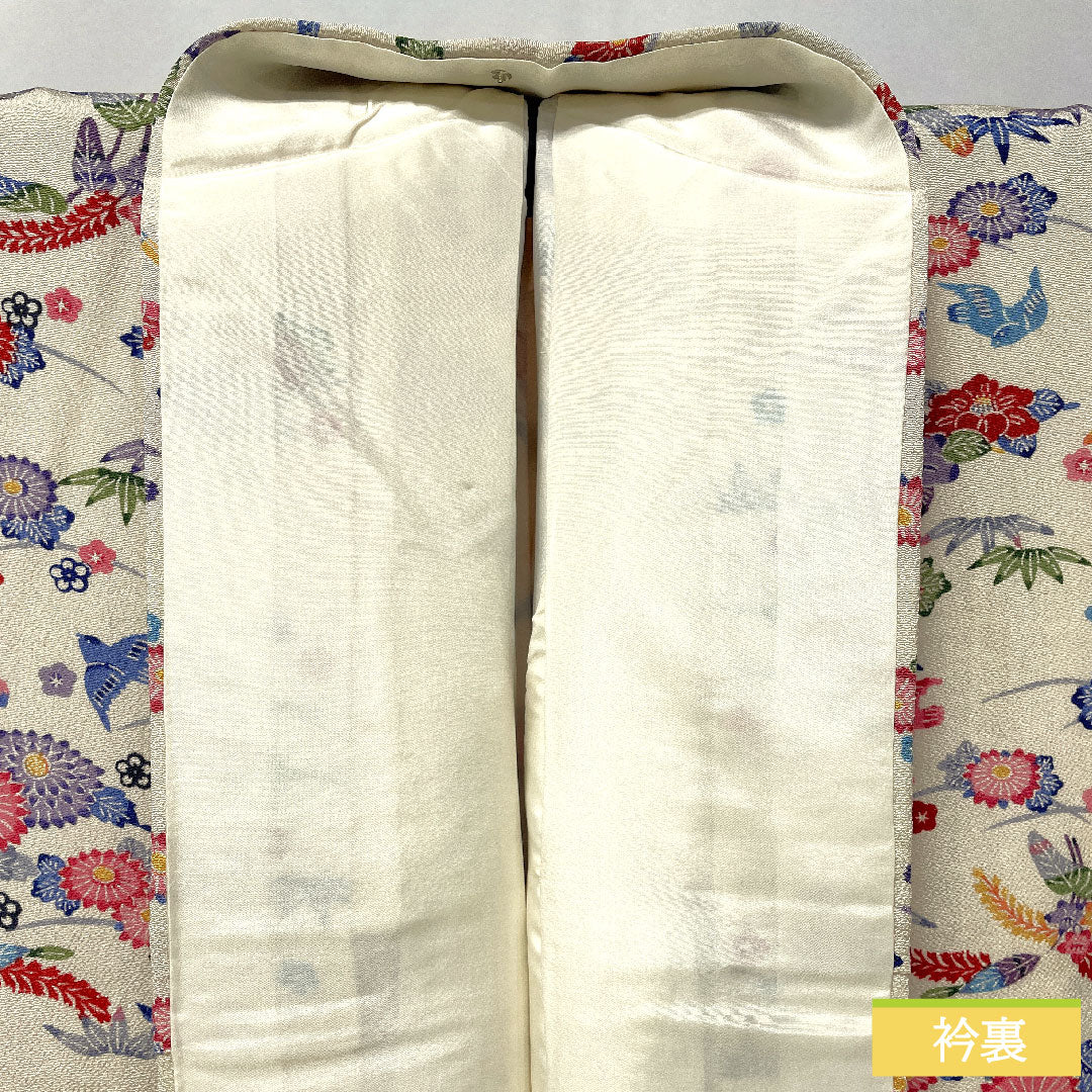 小紋 正絹 身丈157cm 裄丈64cm 袷 生成り色(きなりいろ) 京紅型 吉祥文様 Aランク クリーム系 1115004893315