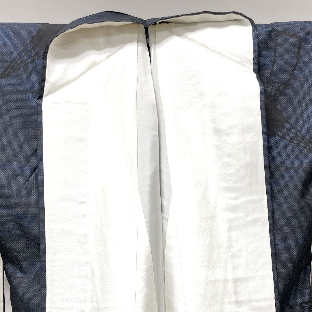 Oshima Tsumugi, Length 164cm, Sleeve length 62cm, Warp and weft ikat, Fan, Pure silk, A rank, Lined, Navy blue, 1116002623418