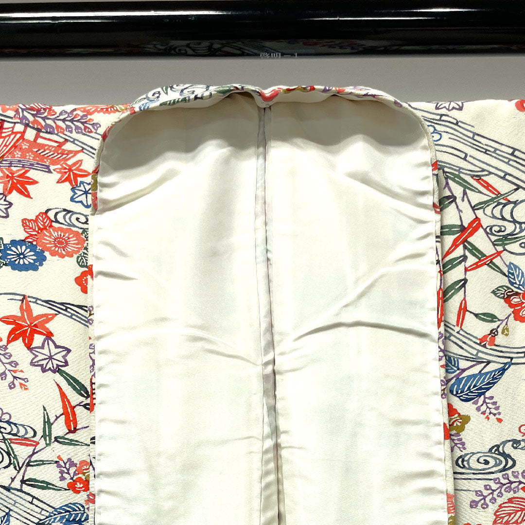 小紋 身丈163.5cm 裄丈65cm 袷 乳白色 京紅型 茶屋辻 正絹 Sランク 白系 1115003342411
