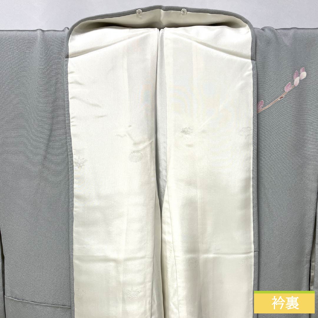 訪問着 正絹 Aランク 袷 身丈160.5cm 裄丈63cm 加賀友禅 草花 作家物 付下げ グレー系 1112006933422