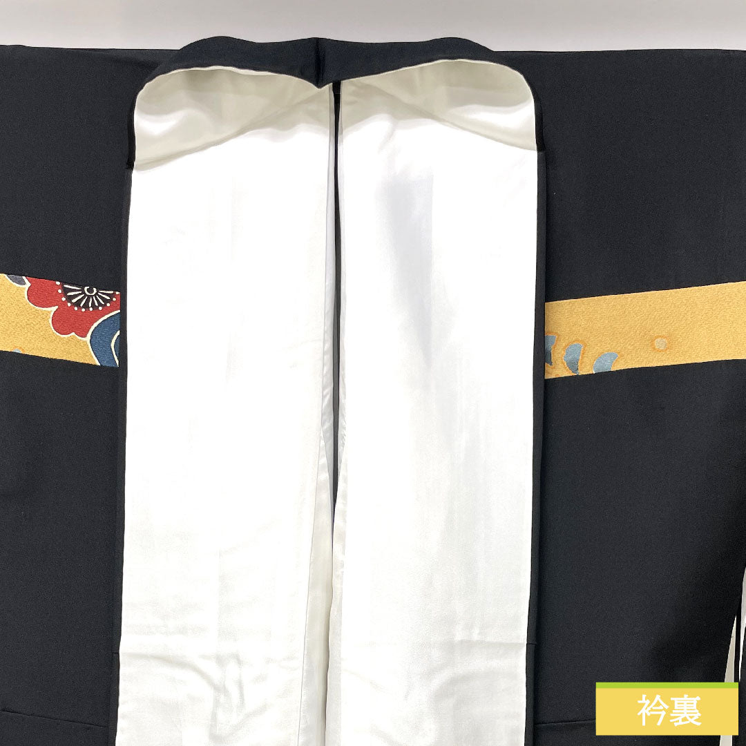 訪問着 正絹 袷 身丈169.5cm 裄丈69cm 切り嵌め 京紅型 一つ紋 Sランク 黒系 1112004192510