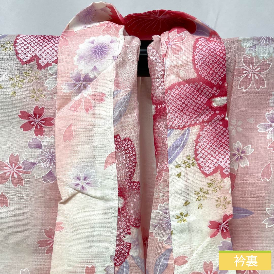 Cotton Yukata, Length 165.5cm, Sleeve Length 65cm, A Rank, Single Layer, Pink/Light Crimson (Asabe Niiro) with Cherry Blossom and Glitter Design, Product Number: 1118006123513