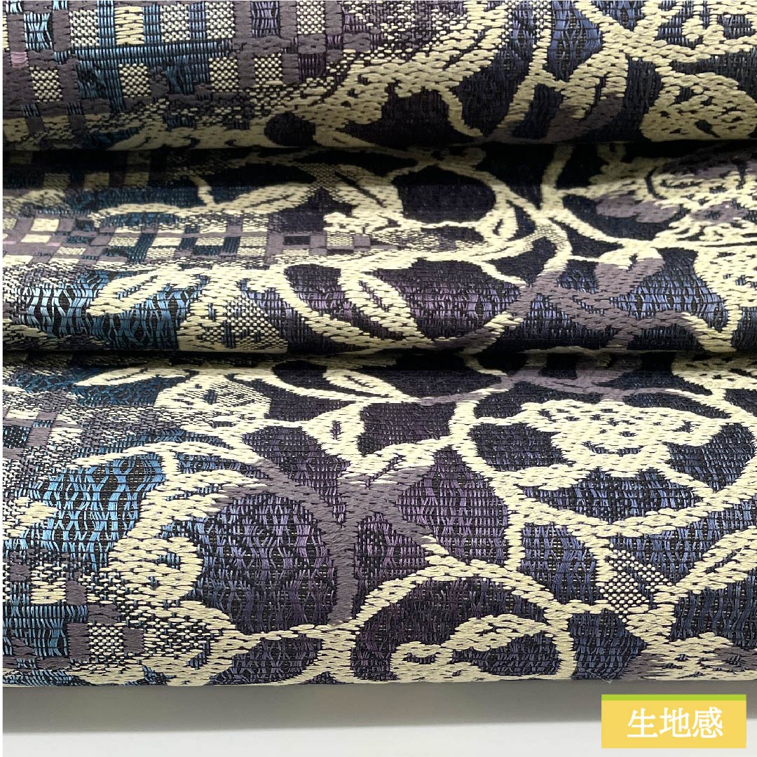袋帯 正絹 瞑色色(めいしょくいろ) 花唐草 市松 帯丈448cm Sランク 六通 カジュアル グラデーション系 1123011552399