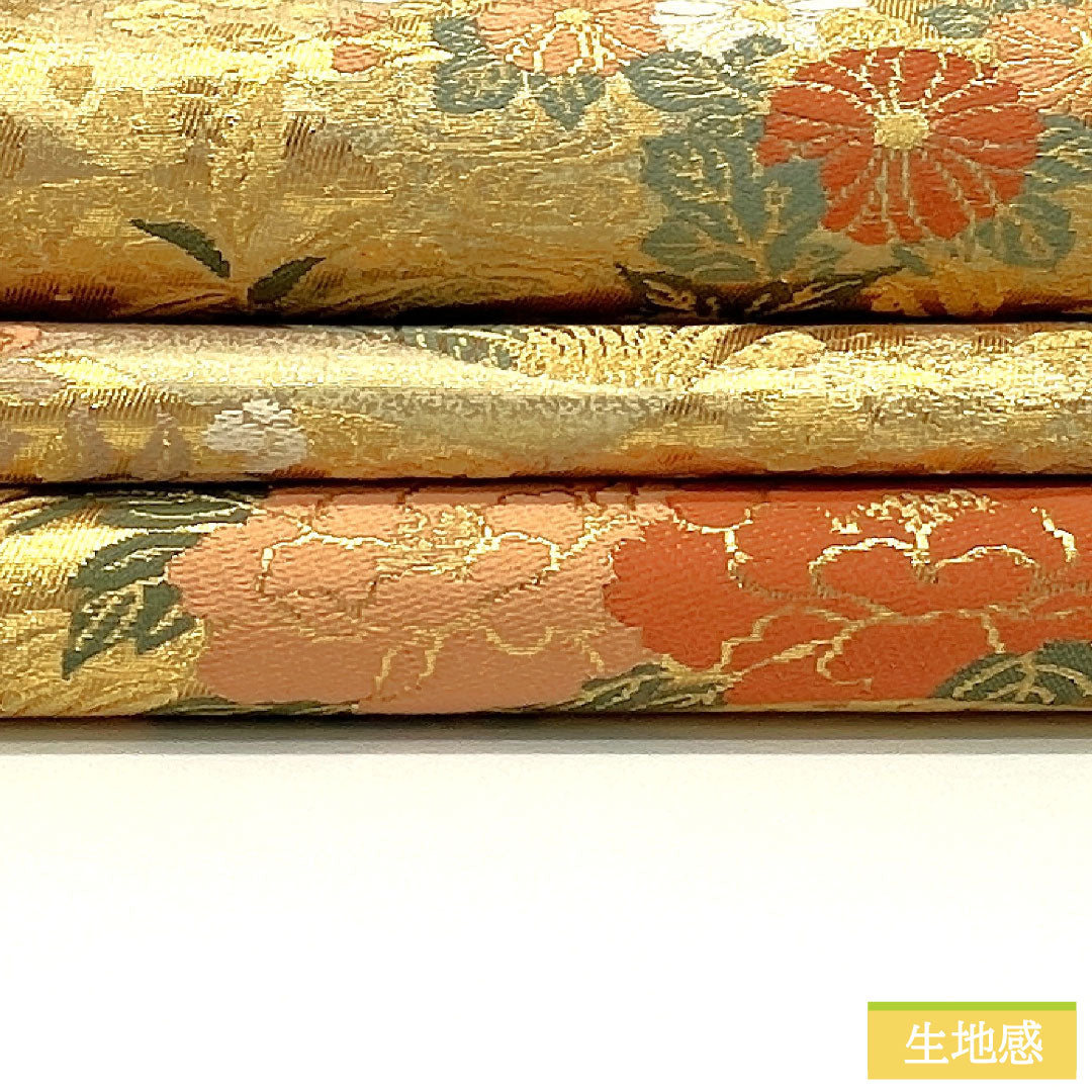 袋帯 正絹 Aランク 西陣織 扇面 花模様 留袖用 帯丈430cm 六通 フォーマル 金系 1123016493321