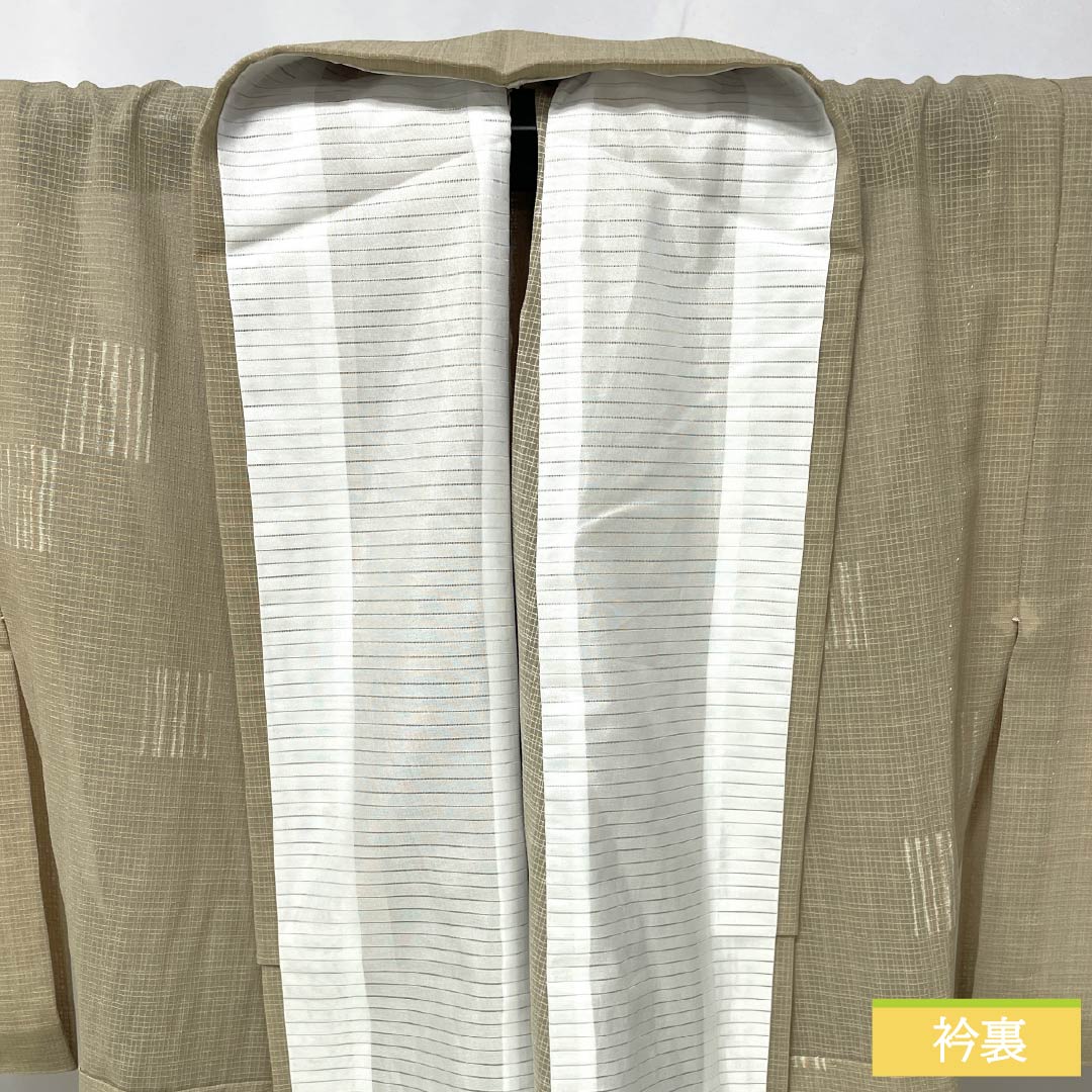Summer kimono, polyester, small pattern, length 152.5cm, sleeve length 64cm, linen color, geometric pattern, washable, gauze, beige, S rank, product number 1132002672225
