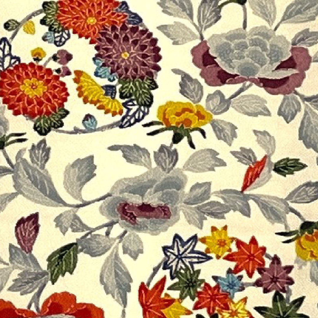Komon, Length 164cm, Sleeve length 67cm, Lined, Stencil dyeing, Chrysanthemum, Floral pattern, Pure silk, A rank, White, 1115001223311