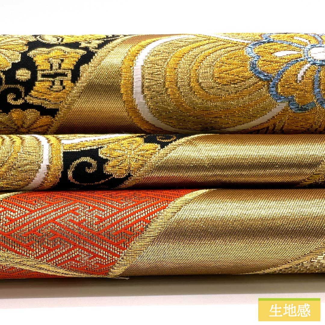 Fukuro Obi, Pure Silk, For Furisode, Ikishoka Takumi Nishiki, Twisted Plum, Treasures, Length 420cm, S Rank, Six-way, Formal, Gold, 1123013792321