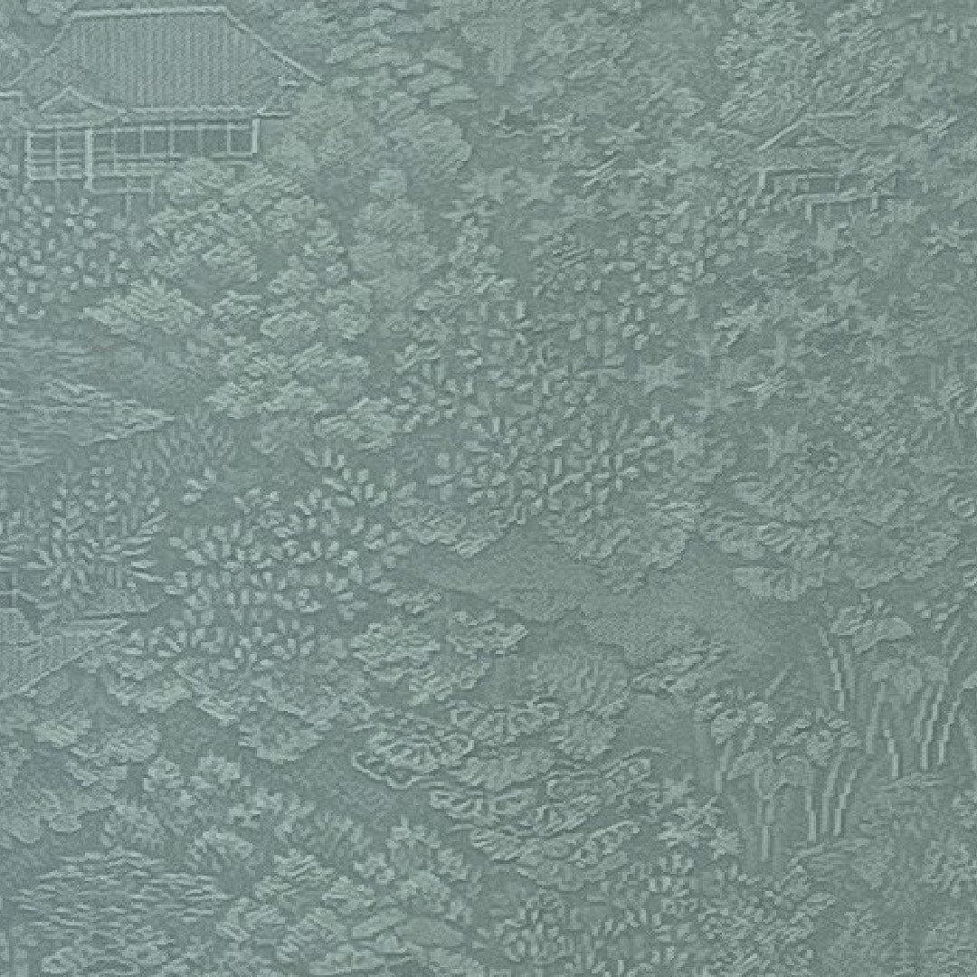 Plain color, Kotobukiori, Temple scenery pattern, Sword and katabami, Length 162cm, Sleeve length 64cm, Lined, Pure silk, S rank, Blue, 1114000302317