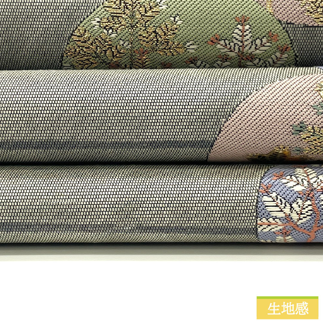 Fukuro Obi (Sash) - Pure Silk, S-Rank, Light Gray, Nishijin-ori Weave, with Gold-Leaf and Floral Patterns, Length 440cm, Six-Ply, Semi-Formal, Gray, Item Number 1123017022322