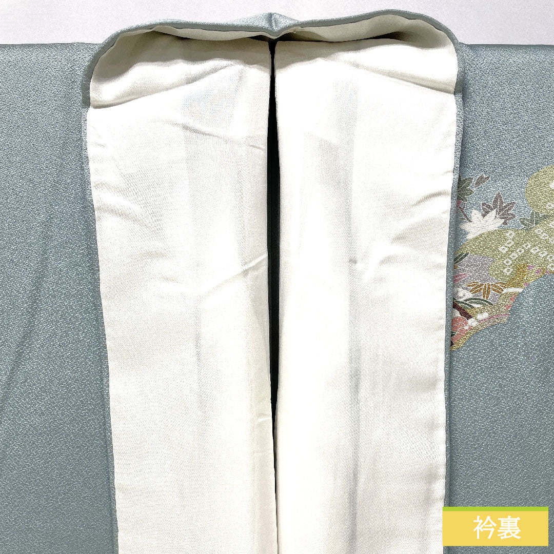 訪問着 正絹 袷 身丈161cm 裄丈66.5cm 青白磁色(せいはくじいろ) 京友禅 吉祥文様 Sランク 水色系 1112005792424