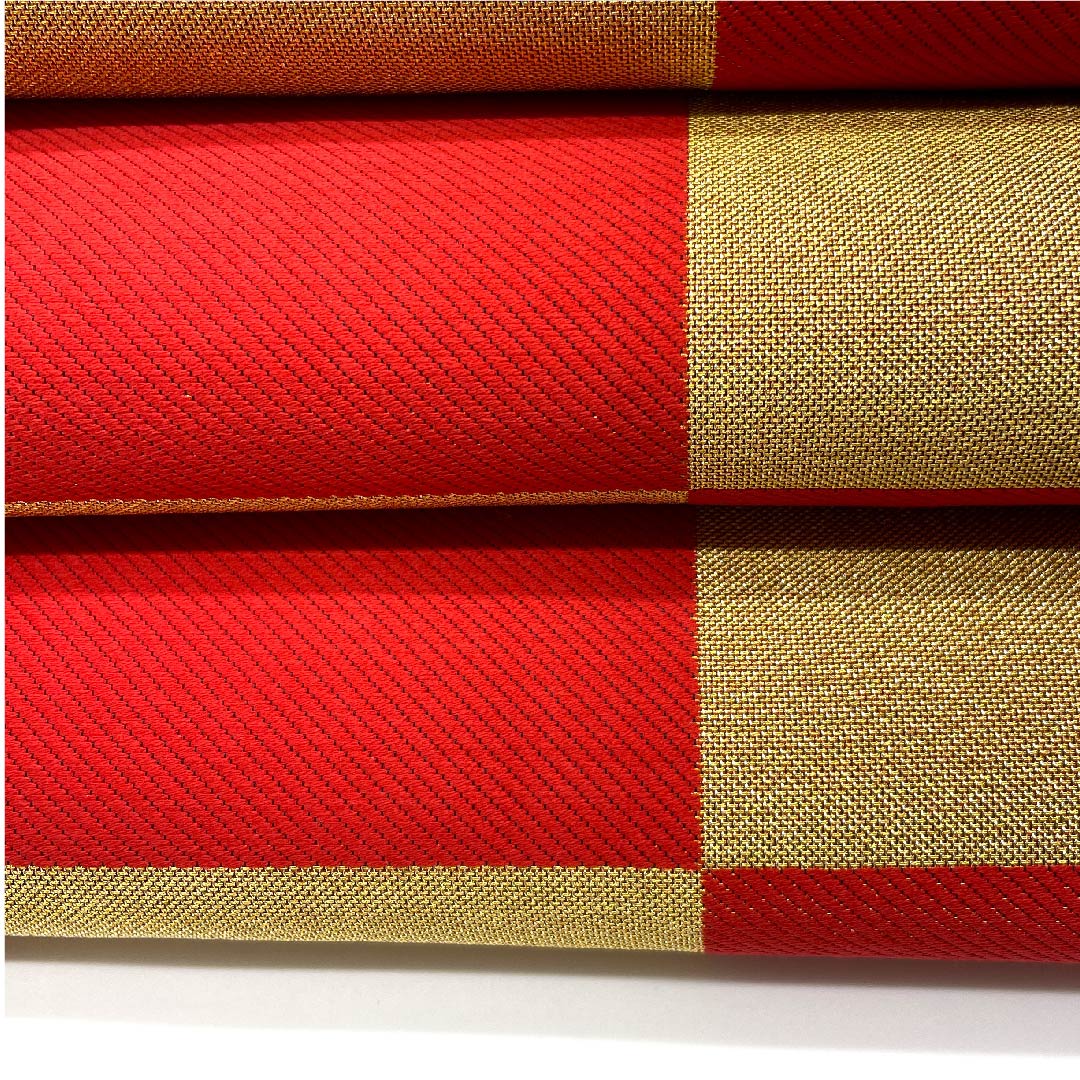 Gold-colored Fukuro Obi for Furisode, Checkered, Length 436cm, Pure Silk, S-Rank, Six-way, Formal, Gold-based, 1123006242321