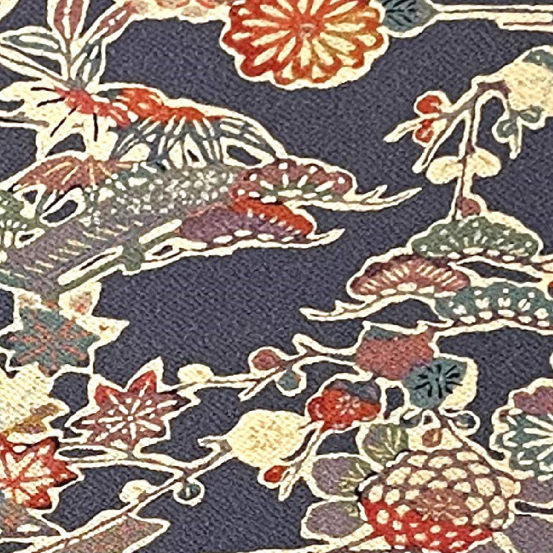 Small pattern, Length 154.5cm, Sleeve length 60.5cm, Lined, Blue-brown, Stencil dyeing, Floral pattern, Pure silk, A rank, Navy blue, 1115002293218