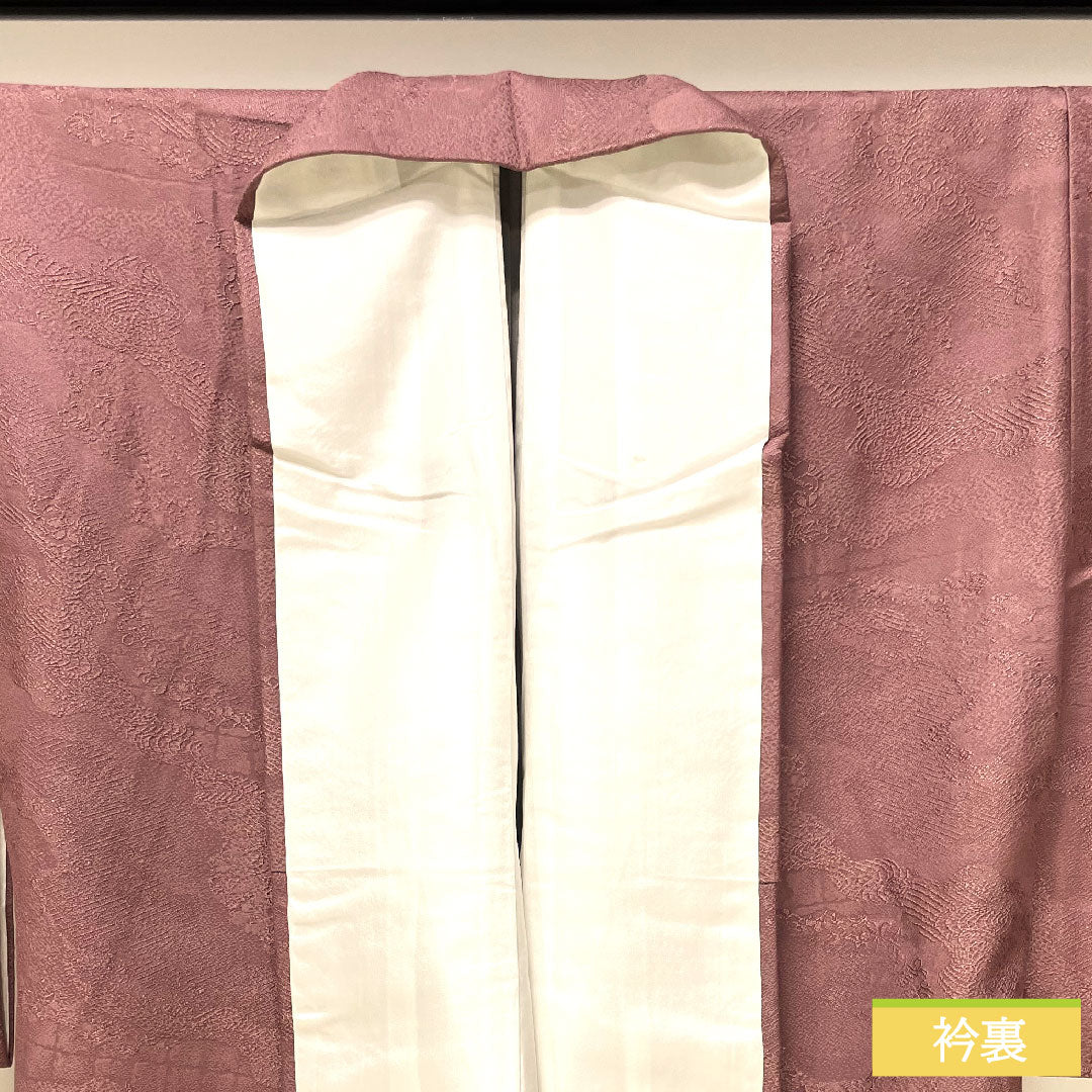 色無地 正絹 身丈157.5cm 裄丈64cm 帯紅色(たいこうしょく) 道長取り 梅鉢 袷 Sランク 紫系 1114001422320