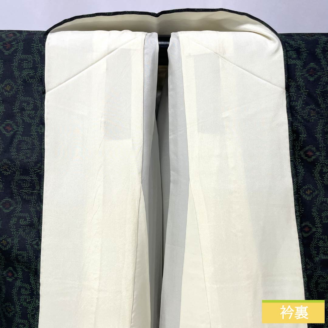 Tsumugi silk A rank 164cm length 67cm sleeve-to-sleeve Oshima tsumugi horizontal double ikat tatewaku with basting stitches awase black系 1116004973410
