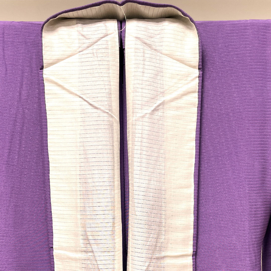 Summer item, pure silk, plain color, length 156.5cm, sleeve length 62cm, aoi-iro (blue color), plain color, left three-leaf kimono pattern, with basting thread, silk, S rank, purple, 1132001712320