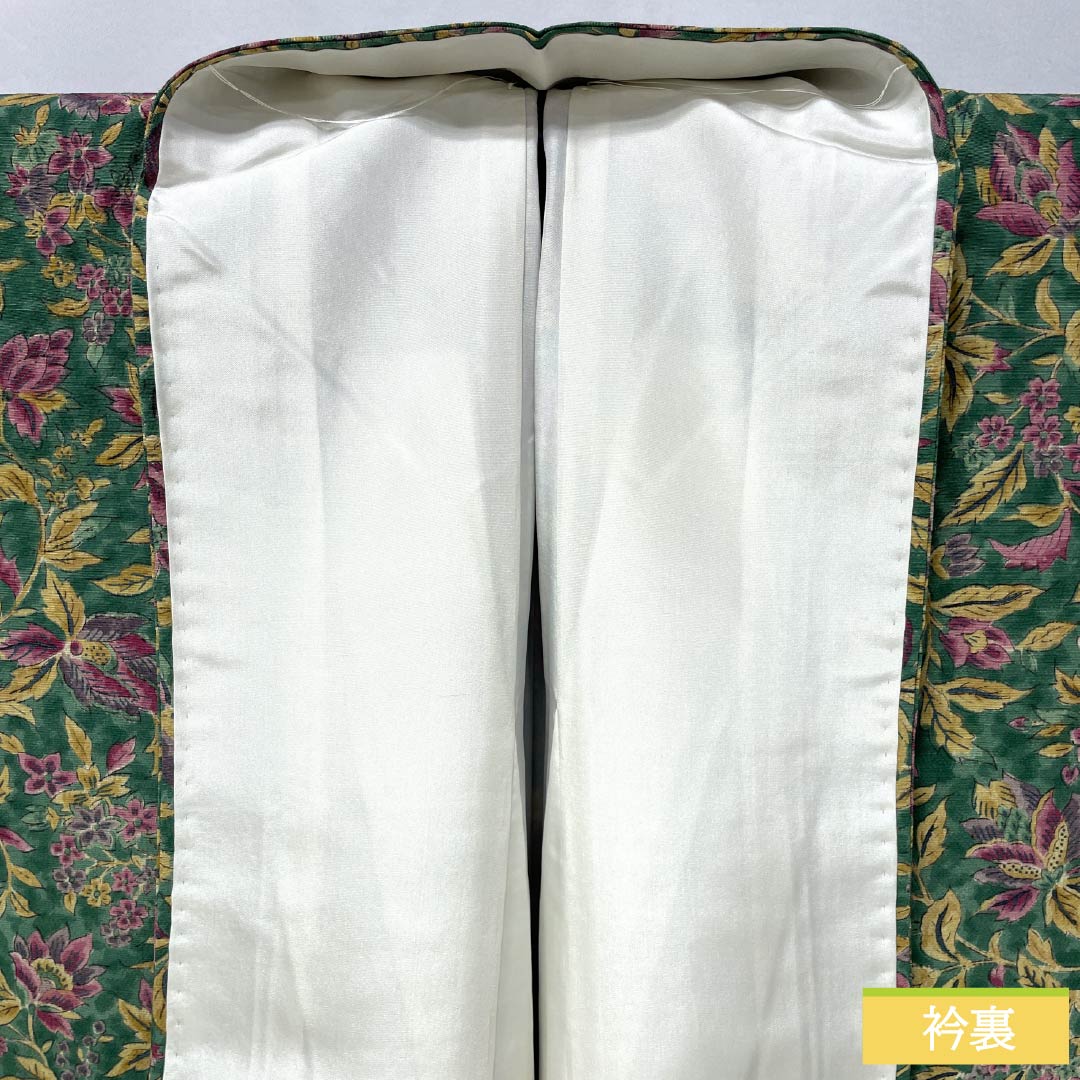 Komon, pure silk, length 159cm, sleeve length 62cm, lined, bronze color, stencil dyeing, all-flower pattern, S rank, green, 1115005362319