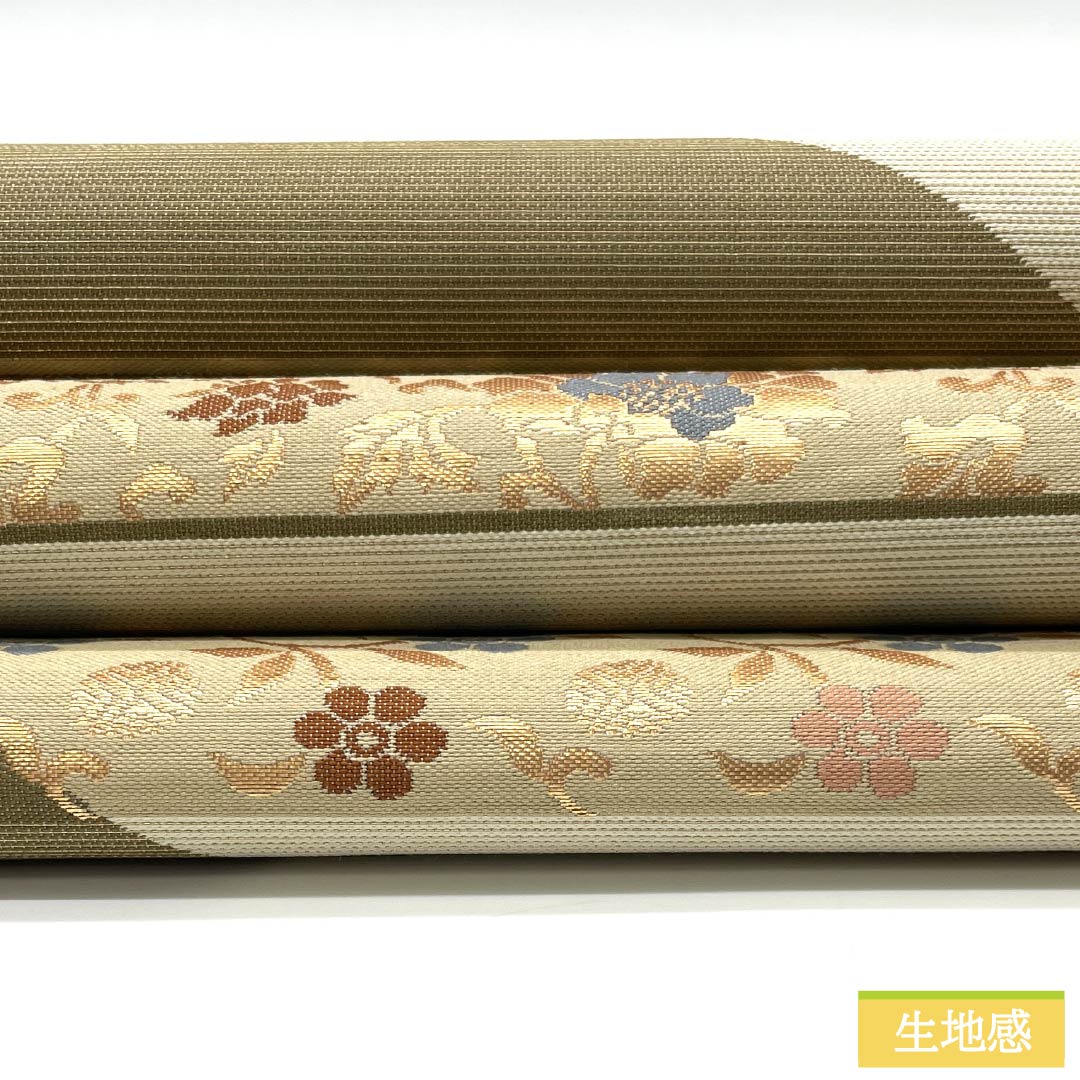Fukuro Obi, Pure Silk, Horizontal Stripes, Flower Arabesque, Bird, Obi Length 428cm, A Rank, Six Passes, Formal, Gradient Style, 1123014013399