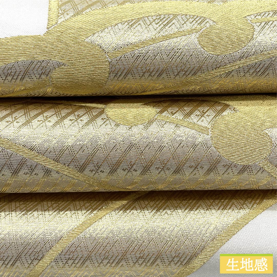 袋帯 生成り色(きなりいろ) 波 波頭文純金箔24K 帯丈426cm 正絹 Sランク 六通 フォーマル 白系 1123010352311