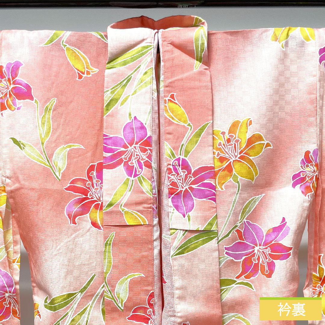 Yukata Cotton Length 162.5cm Sleeve length 67.5cm S rank Single layer Pink Casablanca 1118004812413